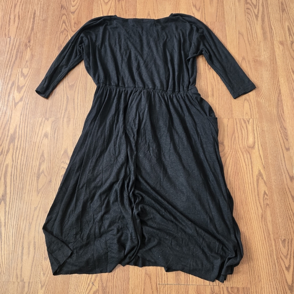 Free People Guaze Midi Dress Black Linen Casual A-Line Draped Pockets Keyhole S - Picture 4 of 15